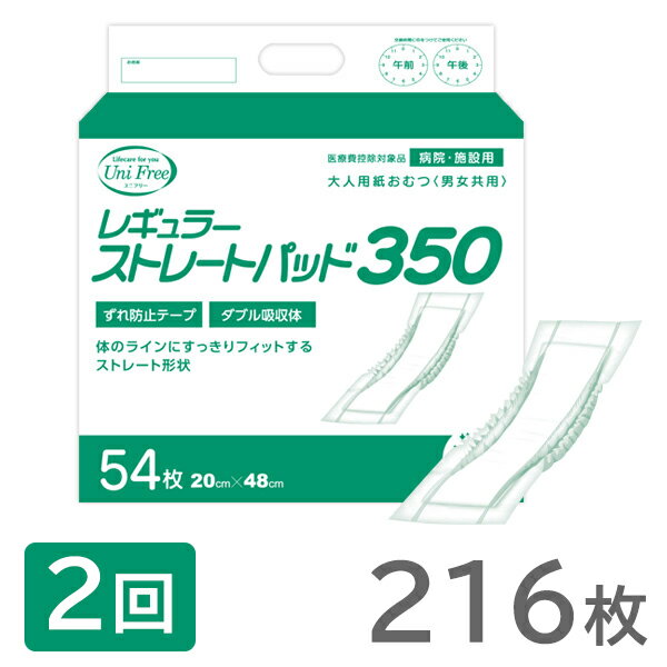 【在庫限り終売】尿取りパッド レギュラーストレートタイプ 2回分 216枚 20枚入 4袋 男性用 女性用 全部 350cc 大人用 ユニフリー unifree 1