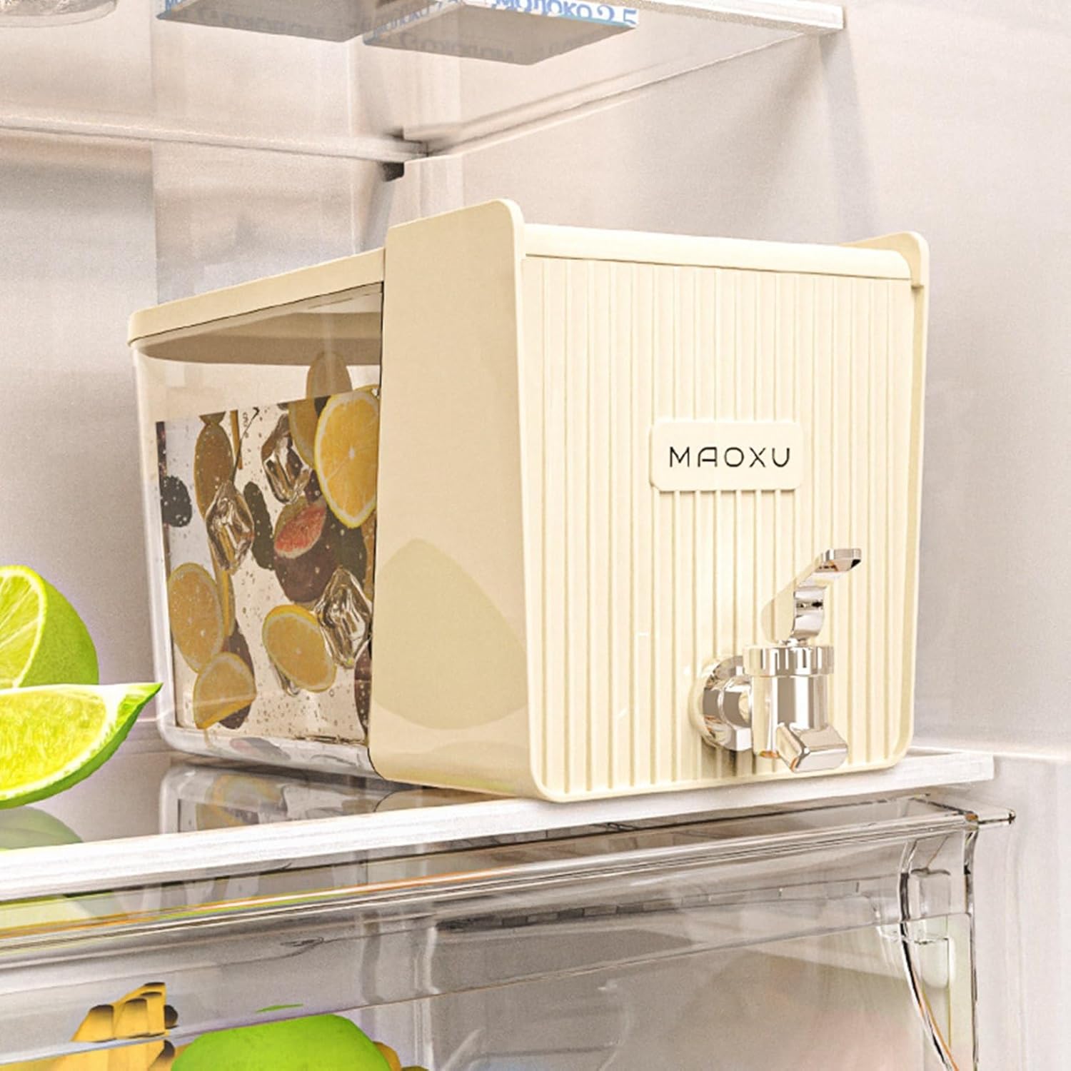冷蔵庫 ポット 5.3L 大容量 冷水筒 麦茶ポット 透明 ウォーターピッチャー ドリンクサーバー 冷水ポット ジャグ お茶ポット ドリンクディスペンサー 飲料容器 クリーム色
