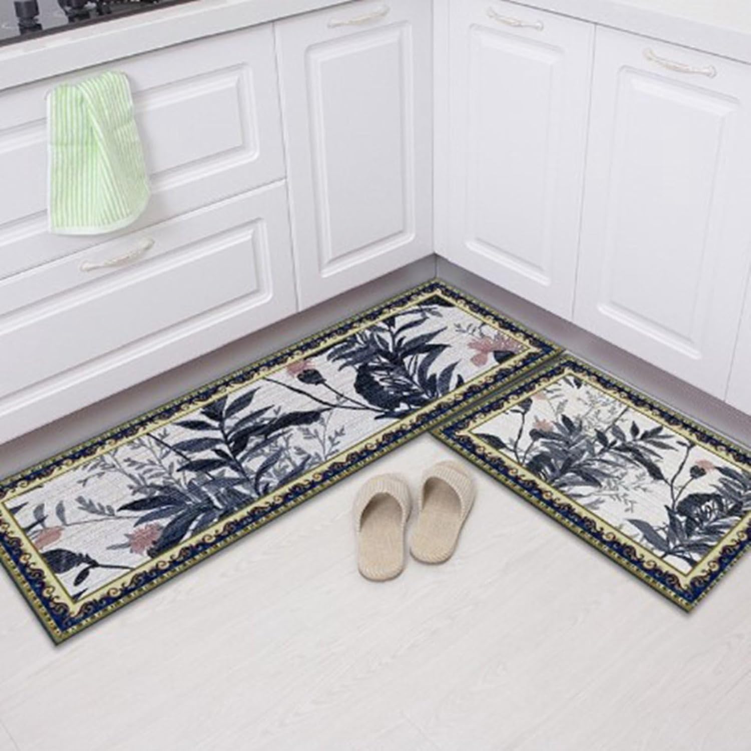 Rakuten - 洗いやすい すべり止め キッチンマット 花柄 ポリエステル 40*60cm/40*120cm/40*160cm/50*80cm/50*160cm/50*180cm/60*180cm/60*200cm 台所マット ロングマット キッチンカーペット
