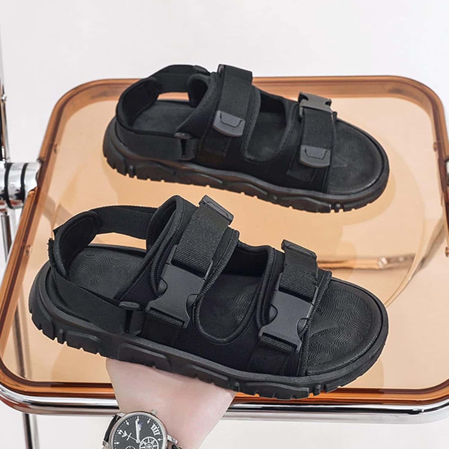 ダブルベルト 2WAY スポーツサンダル 外履きスリッパ マジックテープ メンズ ビーチサンダル 夏 フラット カジュアル 軽量 痛くない 海水浴 走れる 通学