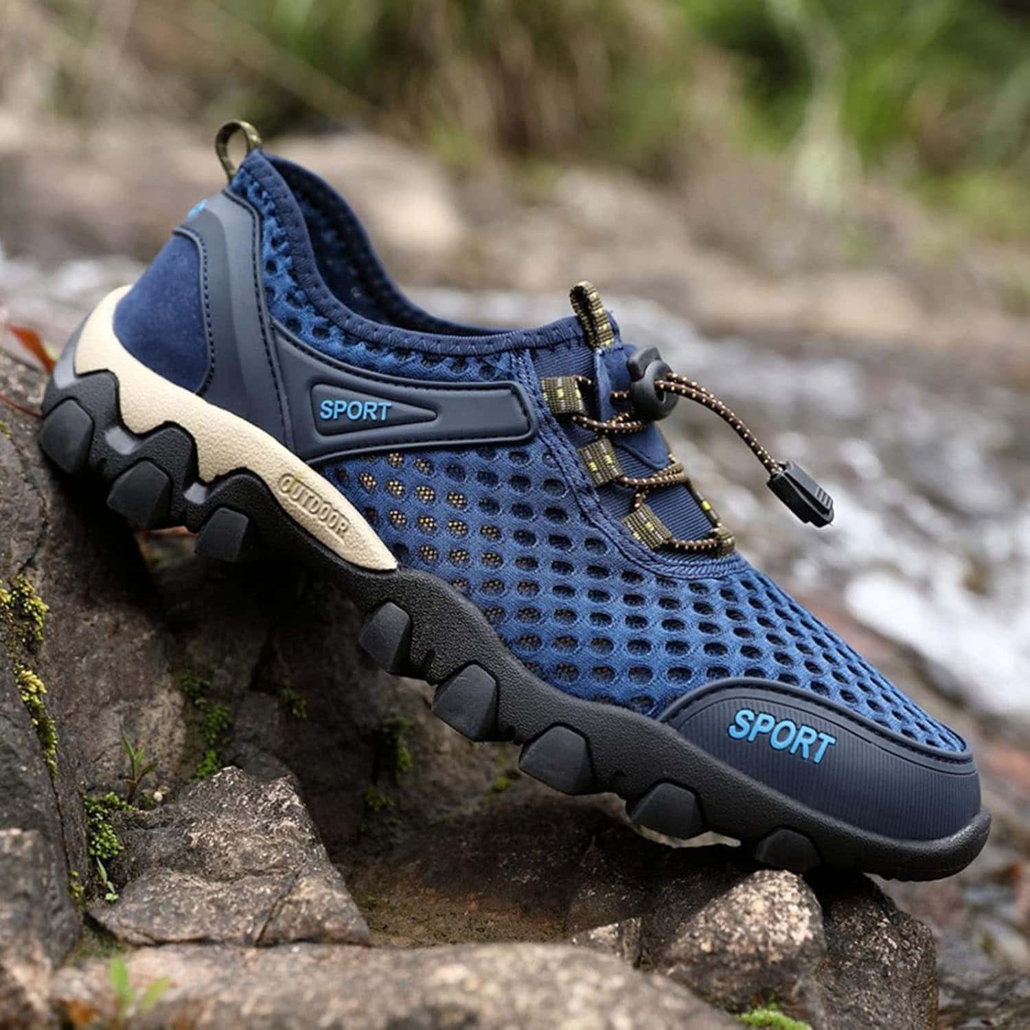 スポーツサンダル メッシュ 結ばない靴紐 登山サンダル メンズ トレッキングサンダル 夏用 ビーチサンダル アウトドアサンダル コンフォート 川遊び 摩擦に強い 通気性