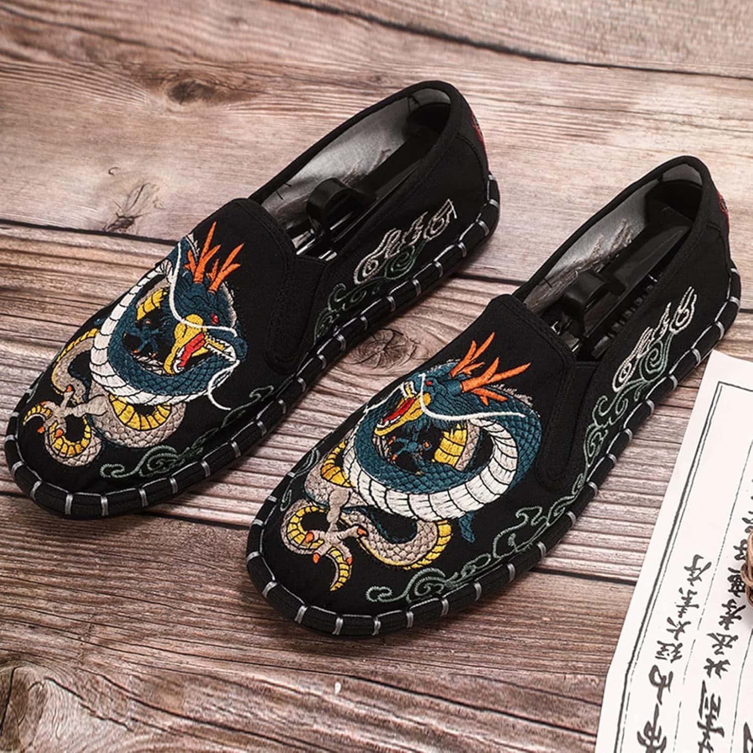 エスパドリーユ 龍 刺繍 中華風 手作り スリップオン メンズ 軽量 防臭 フラットシューズ 男性用 滑り..