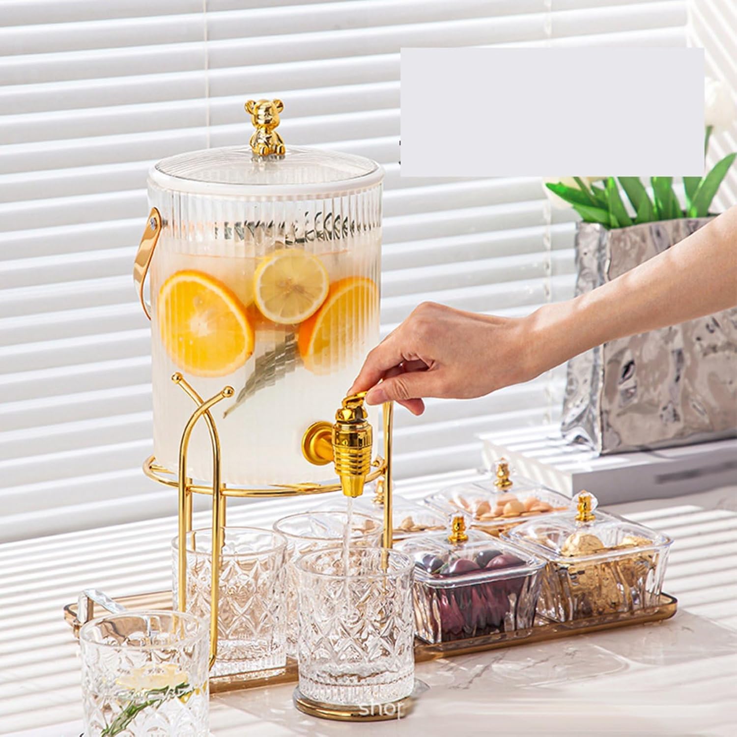 特大 ガラス ウォーターサーバー キャプテンスタッグ(CAPTAIN STAG) ジャグ タンク ガラス ドリンクサーバー 4L/6L/10L スタンド付き UW-2