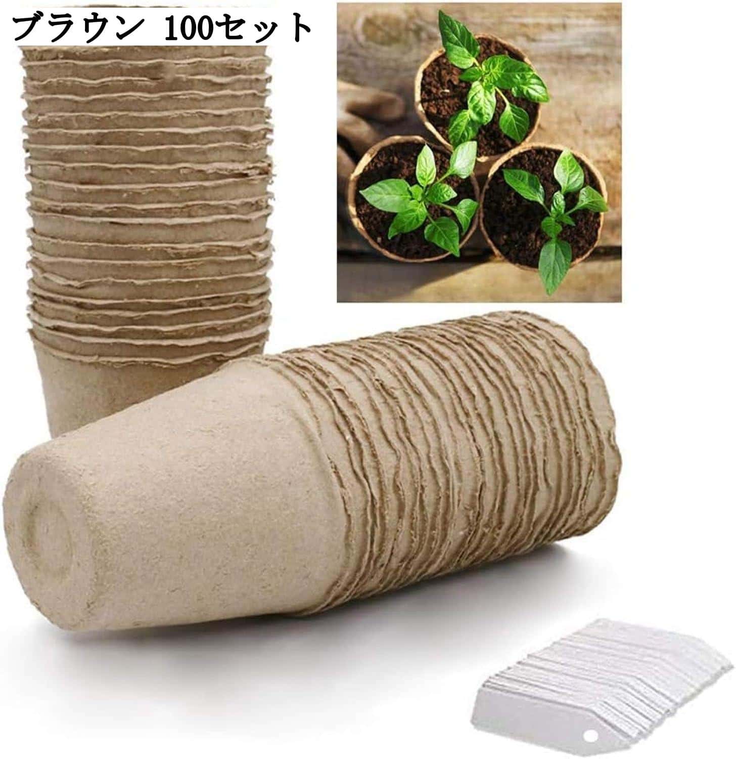 育苗ポットセット 室内用泥炭ポット 丸型植木鉢 植物栽培用園芸用品 育苗カップと植物ラベル付き(3)