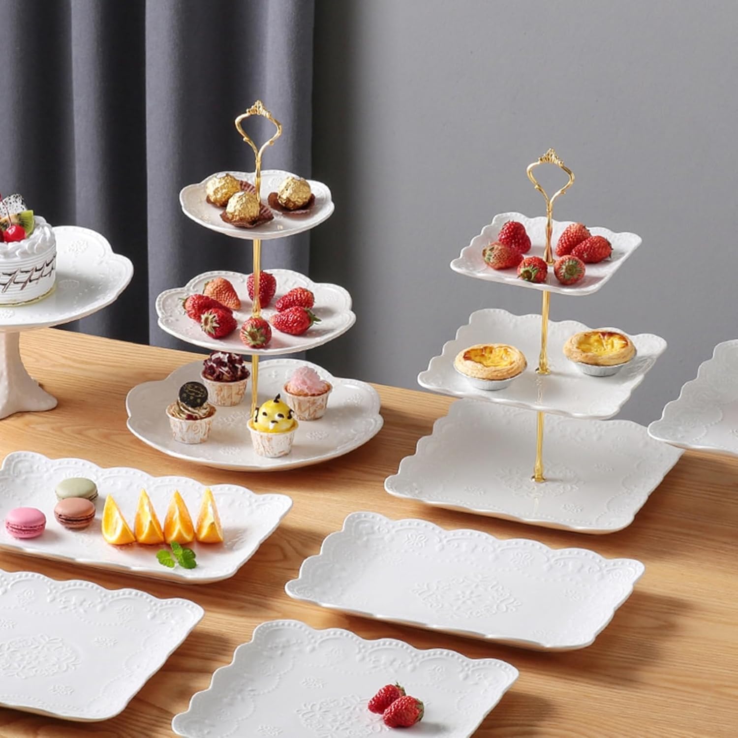 ケーキスタンド 2段 3段 セラミック おしゃれ 花柄 アフタヌーンティー パーティー 収納 食器 果物 お菓子 ディスプレイスタンド