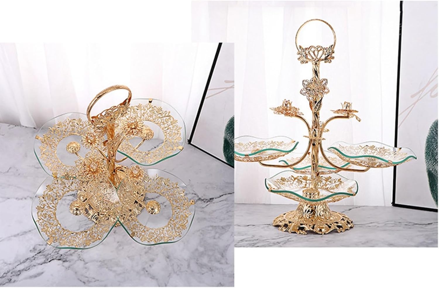 透明ガラス 3段 デザートスタンド 欧風 ケーキスタンド ケーキ陳列台 お菓子 果物 ディスプレイスタンド おしゃれ パーティー 結婚式 誕生日 ホーム プラッターラック 金属製