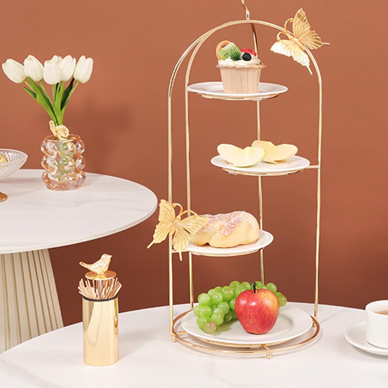 セラミック 4段 ケーキスタンド デザートスタンド お菓子皿 ケーキ陳列台 プラッターラック アフタヌーンティー パーティー クリスマス ウエディング 宴会 デコレーション