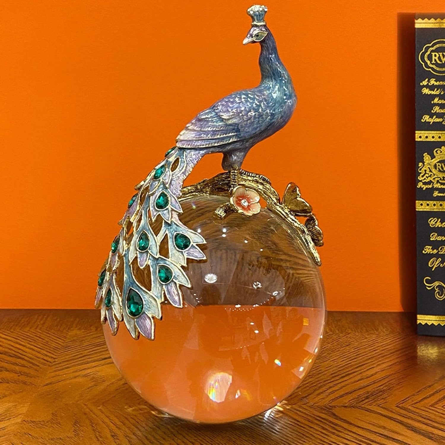風水 置物 孔雀 クリスタル 水晶玉 開運グッズ 金運アップ 運気アップ おしゃれ 北欧 リビングルーム 新築祝い 引っ越し祝い 母の日 贈り物 厄除け お守り...
