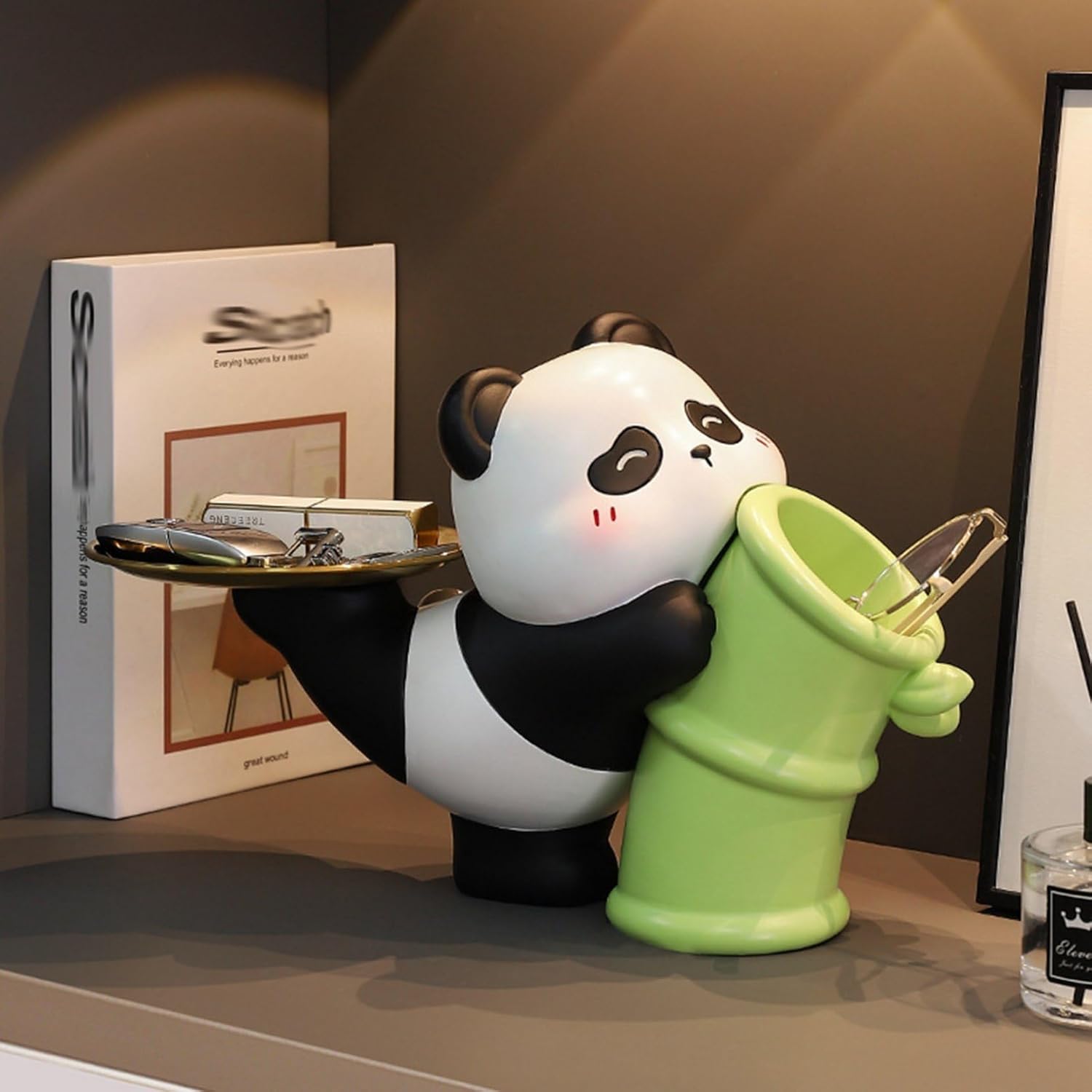 Rakuten - 玄関収納 おしゃれ かわいい 卓上収納 トレイ 小物収納 キー収納 腕時計 眼鏡 リモコン キャンディー 樹脂製 彫刻装飾 パンダ 置物 皿 多機能収納 インテリア雑貨 誕生日 新築祝い