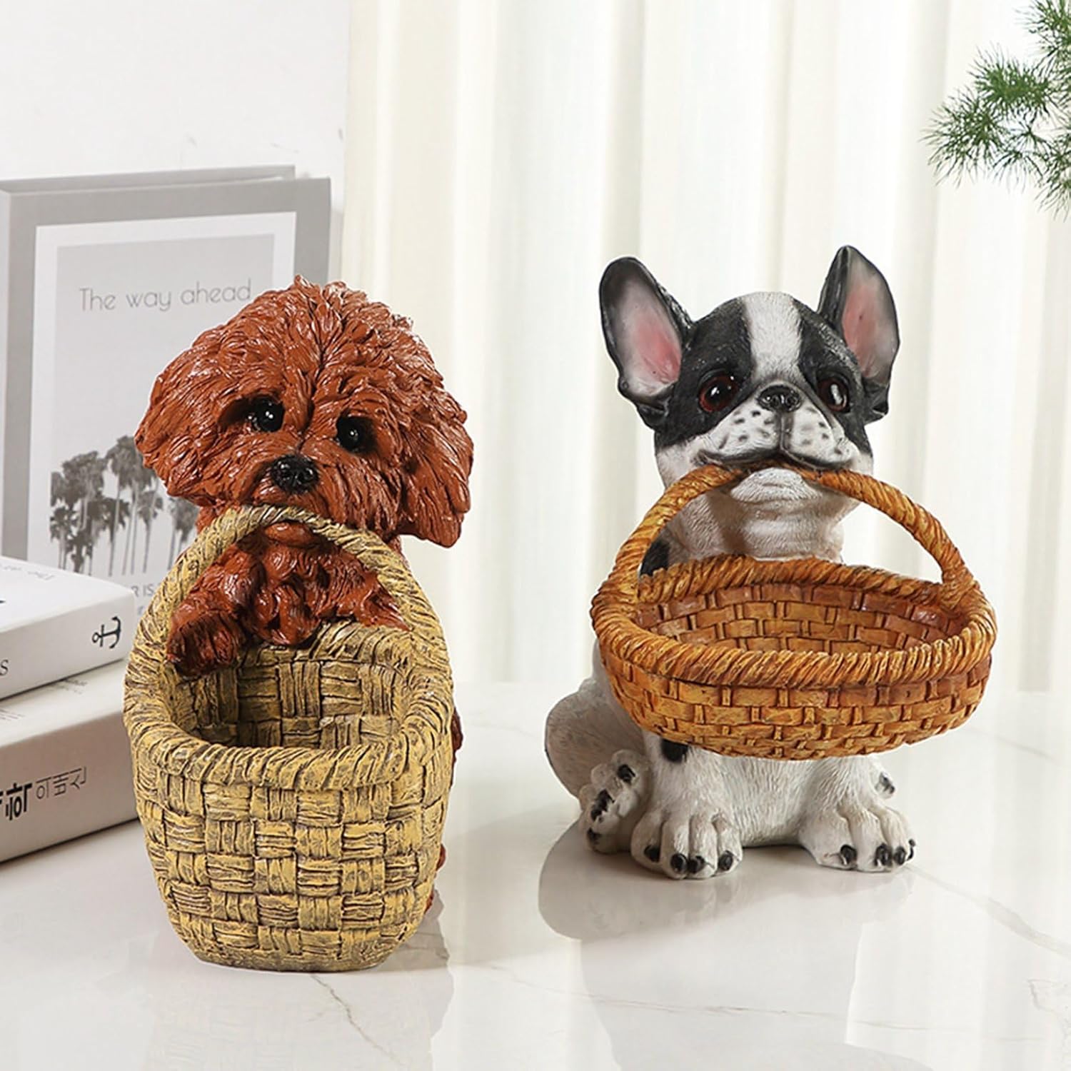 犬の置物 玄関収納 小物収納 かわいい おしゃれ 樹脂製 バスケット収納 鍵置き 腕時計置き リモコン収納 彫刻装飾 動物像 インテリア ..