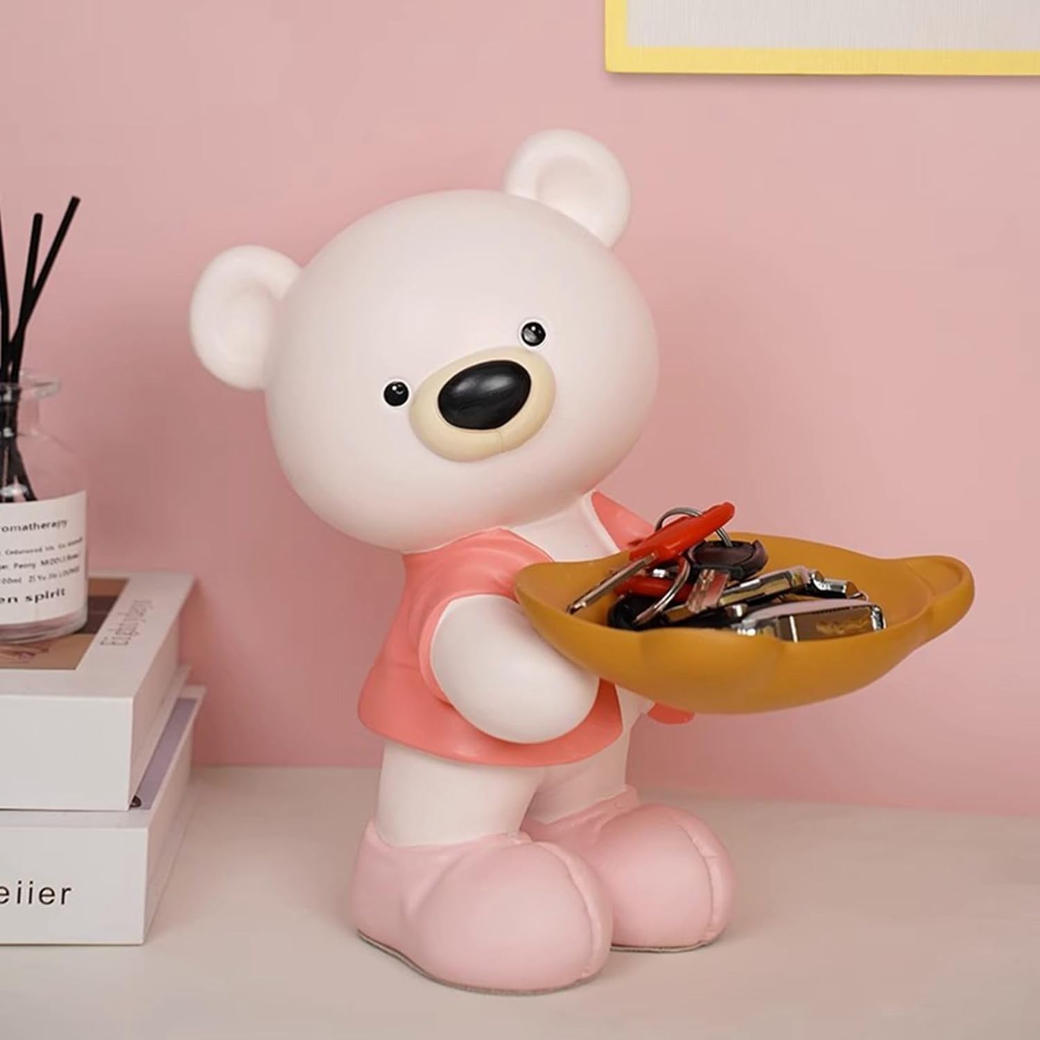 Rakuten - キー収納トレイ 小物入れ 玄関収納 卓上置物 熊 かわいい おしゃれ 多機能収納 リモコン キャンディー 口紅スタンド インテリア 誕生日 新築祝い イエロー グレー ピンク