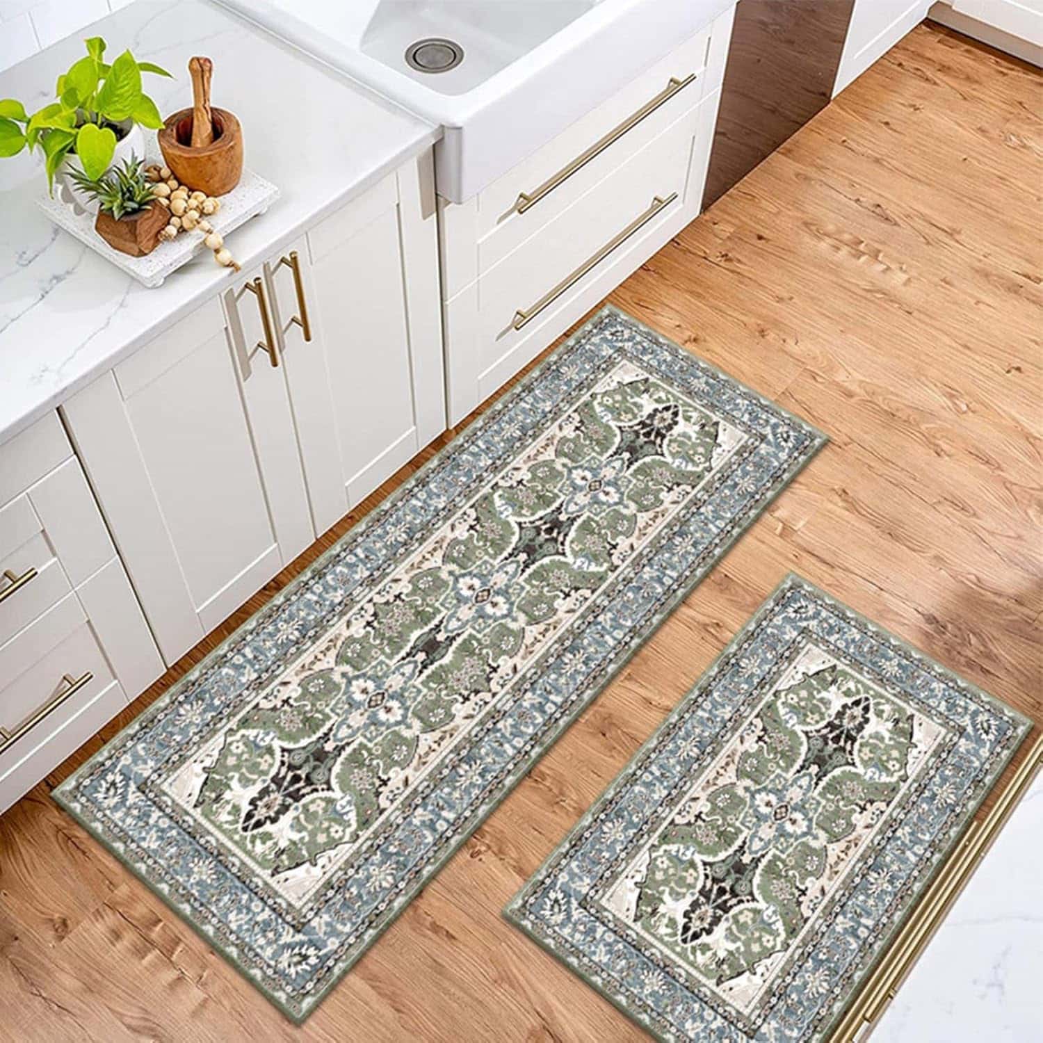 滑り止め 洗える キッチンマット 玄関マット ドアマット 室内 屋内 エスニック ボヘミア風 イギリス庭園風 ボーダー 耐摩耗性 汚れにくい 厚さ5mm 45*75cm 45*120cm 45*150cm(3)