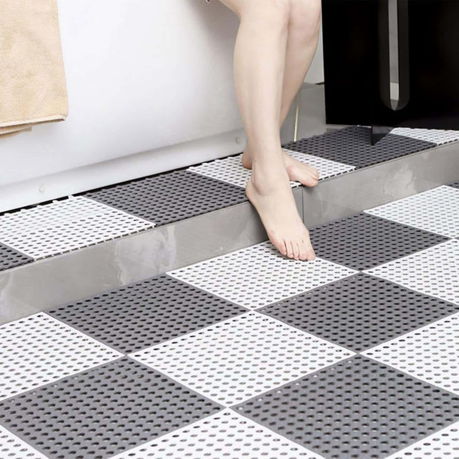 TPE素材 転倒防止 洗える ジョイントマット 30X30cm 10枚組 排水穴付き 風呂場マット 浴室マット 浴槽..