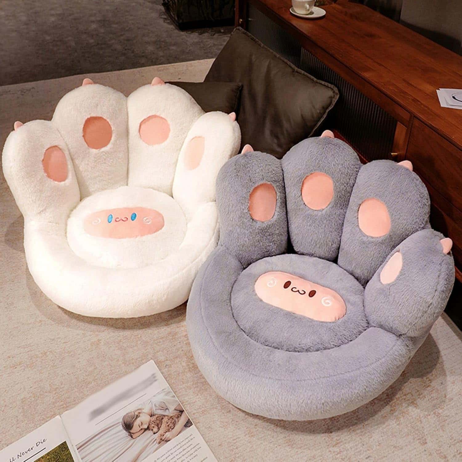 Rakuten - 可愛い肉球デザイン チェアクッション 背もたれ用 低反発 ざぶとん 座りやすい 体圧分散 軽量 大型 椅子・ソファー用 車用 取り外しカバー 45*40*13cm 50*45*13cm