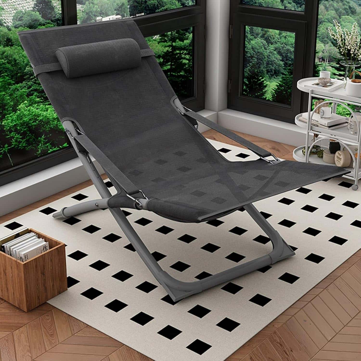 リクライニングチェア 折りたたみ 一人用 一人掛け リラックスチェア レジャーベッド 背付き 肘掛け 枕付き 仮眠 お部屋 オフィス 昼休み 昼寝 残業 自宅用 コンパクト収納 持ち運び便利 グレー ブルー メッシュ 85奥行き x 50幅 x