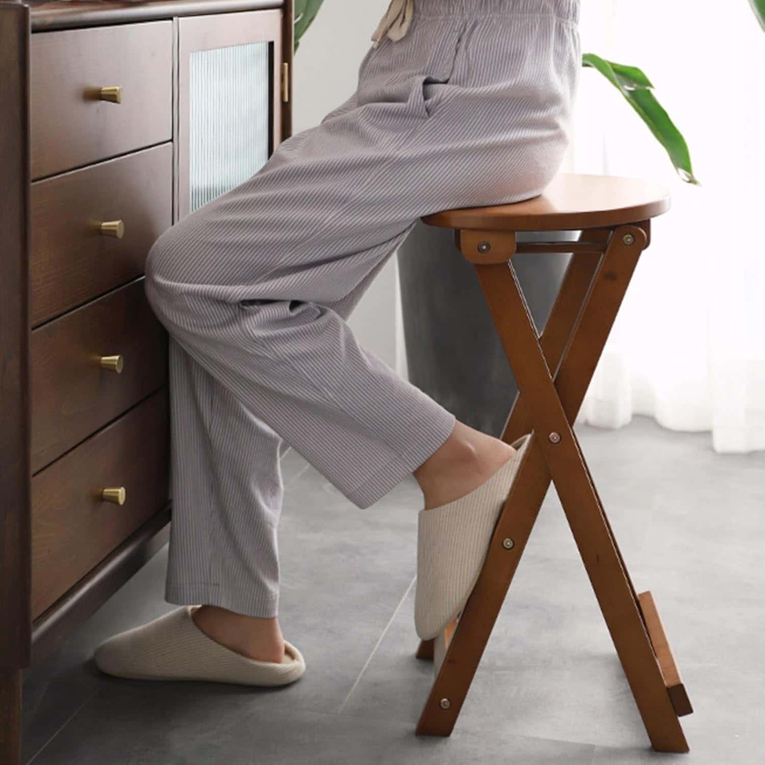 折りたたみスツール 木製 高い椅子 ハイチェア 家庭用 カウンターチェア バーチェア 丸椅子 バー 喫茶店 居酒屋 ダイニングチェア 省スペース コンパクト カーキ グリーン ブルー ホワイト 原木色 29*35*43cm 29*35*62cm