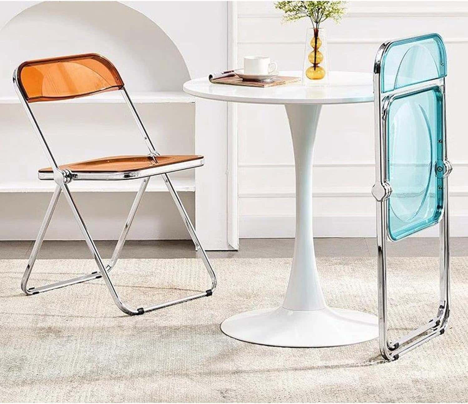 クリアチェア 折りたたみ式 透明 シンプル コンパクト ミーティング用 背もたれ付き 省スペース 室内用..