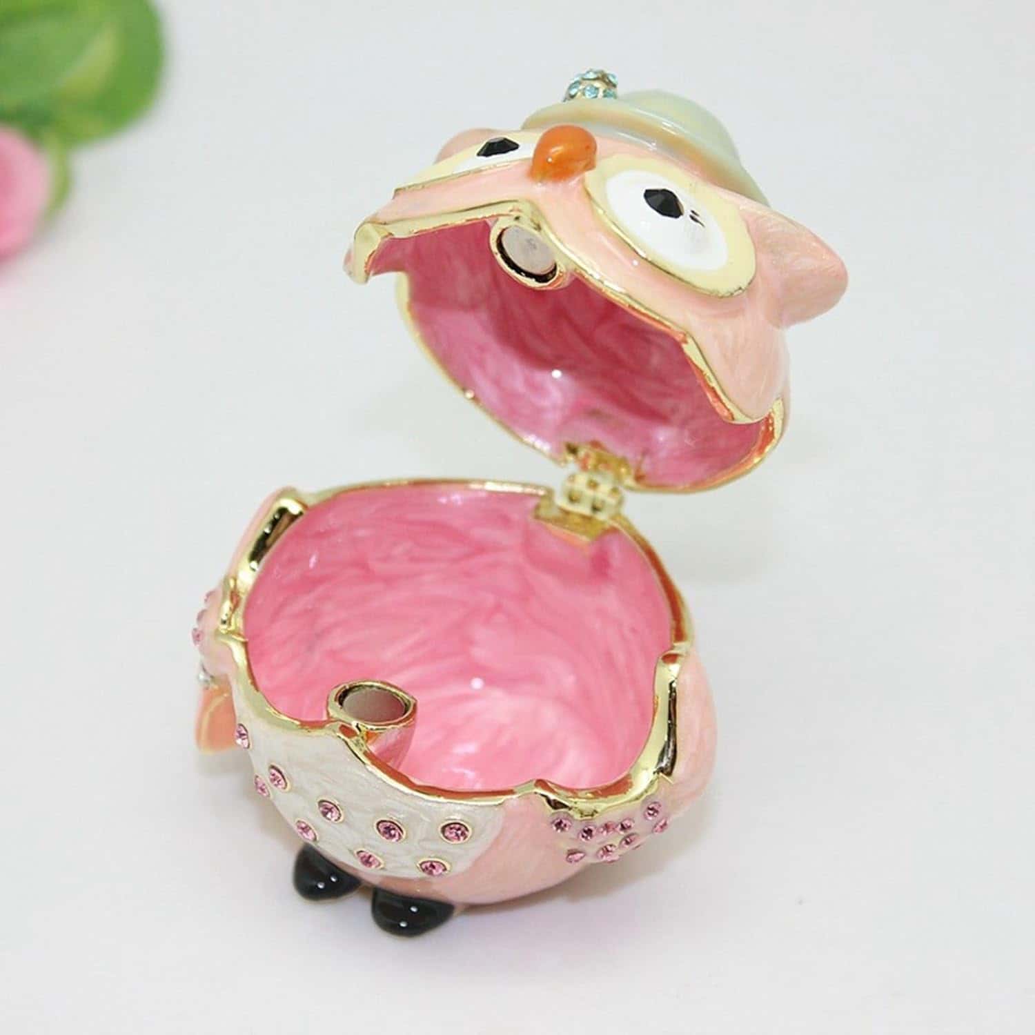 ジュエリー収納ボックス フクロウ クリスタル合金製 動物トリンケットボックス かわいい ミニチュア収納ケース 小物入れ リング イヤリング 装飾品 ホームデコレーション 誕生日プレゼント