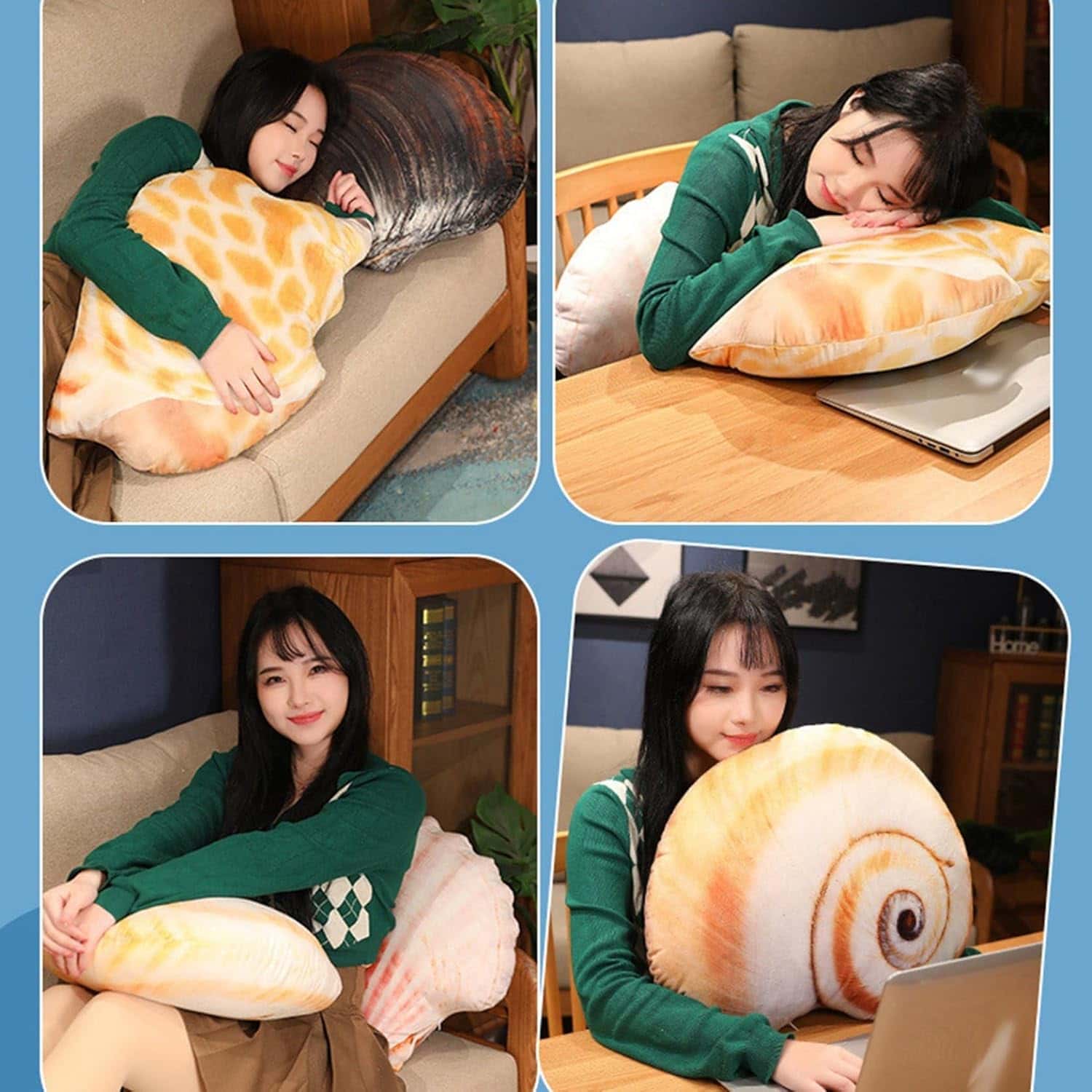 アワビ貝 貝殻クッション 添い寝枕 昼寝まくら 海洋生物 抱き枕 おもしろ 多機能 癒し系 ジップ洗える ..