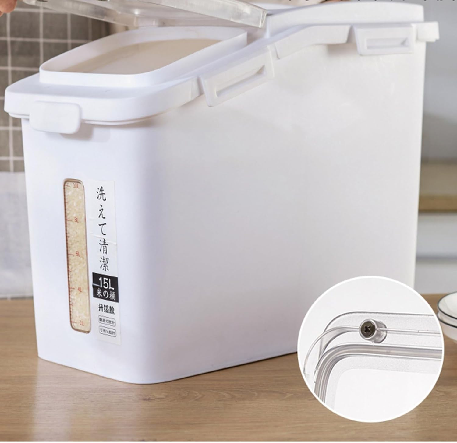 大容量 50L 米びつ ライスストッカー 保存容器 密閉 省スペース 軽量 54*29*52CM ホワイト 15L 36*22*3..