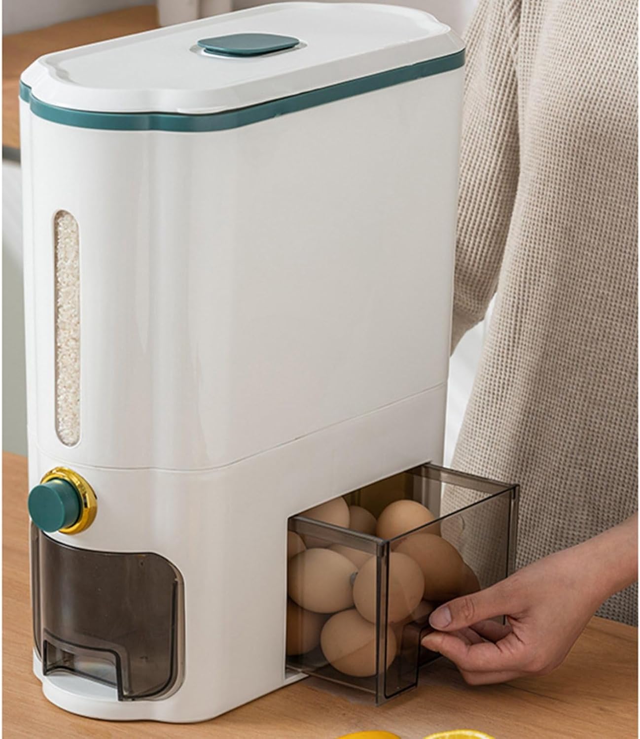 計量カップ付き 米びつ 11kg 密閉 お米収納 隙間収納 小型 収納ボックス 透明窓 虫除け ボタン押しタイ..