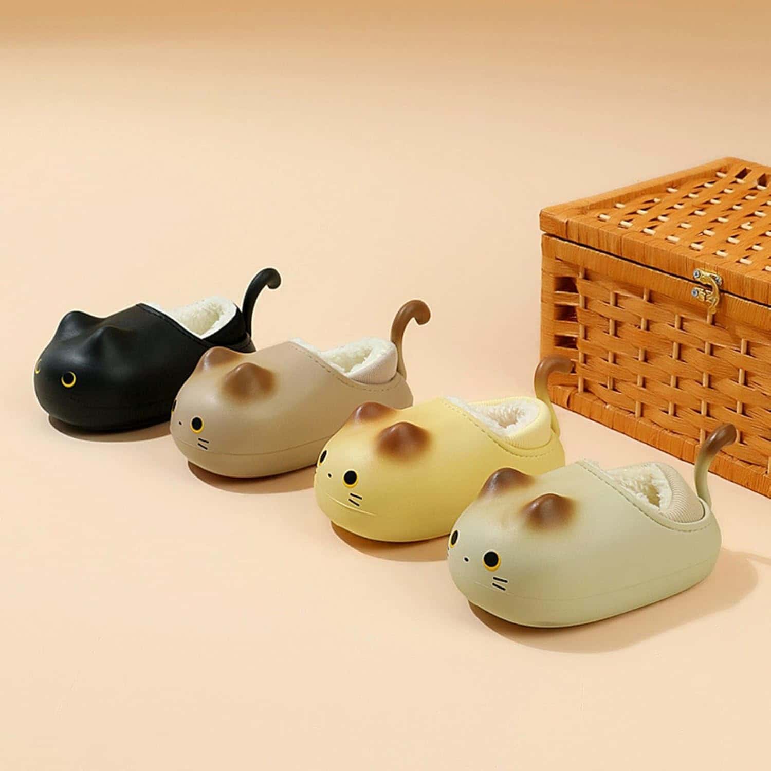 Rakuten - ルームシューズ 猫 防水 裏ボア レディース メンズ EVA サイレント スリッポン 冬用 可愛い 防寒 室内履き かかと踏む ルーム ホーム