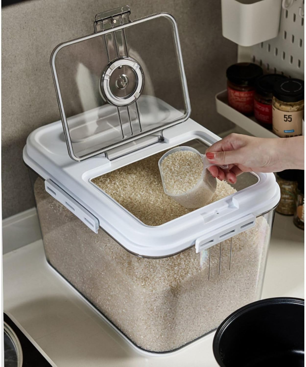 横置き 米びつ ライスストッカー 米容器 5kg 7.5kg 15kg 省スペース コンパクト 透明 クリア 可視化 鮮..