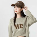 ショート丈 トレーナー レディース プルオーバー トップス クロス裾 we柄 春服 ゆったり 原宿系 長袖 伸縮性 カジュアル 薄手 個性的 スウェット オーバ...