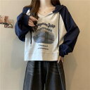 パーカー プルオーバー レディース フード ラグランスリーブ Vネック 橋柄 ショート丈 上着 個性的 トレーナー 長袖 薄手 切り替え オーバーサイズ カジュ...