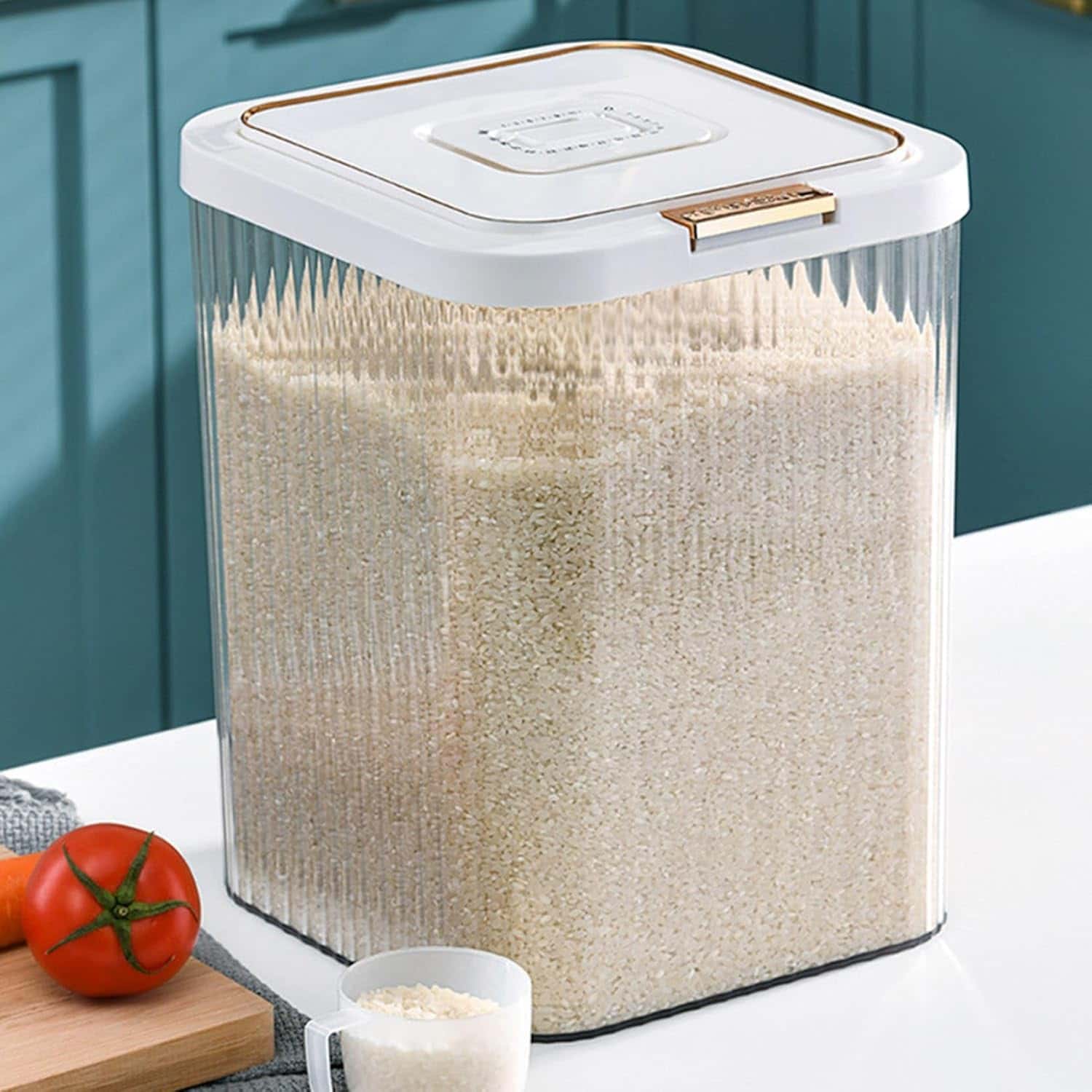 米櫃 米びつ 密閉容器 ライスディスペンサー スリム 隙間 横置き お米ケース お米収納 クリア 透明可視化 乾物用 虫除け 食糧収納 キャットフード保存 犬餌 24*24*15.5cm 6kg 24*24*30.5cm 12kg