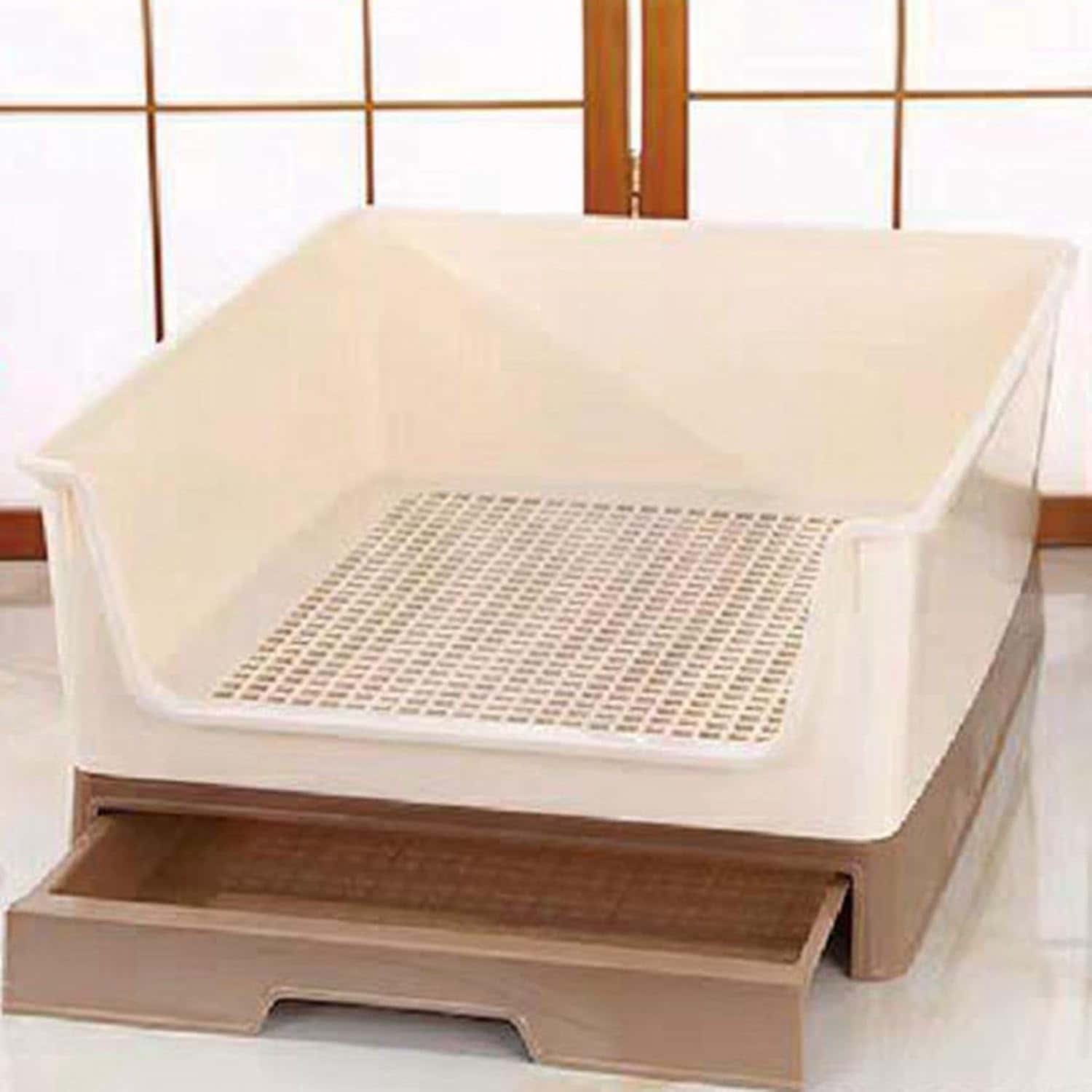 犬用トイレ 壁付き メッシュカバー付き ワイド はみ出し防止 おしっこ飛散防止 ペットトレー トイレボックス お手入れ簡単 床保護 トレーニング 洗える ピンク ブラウン ブルー 44*54.5*22.5cm