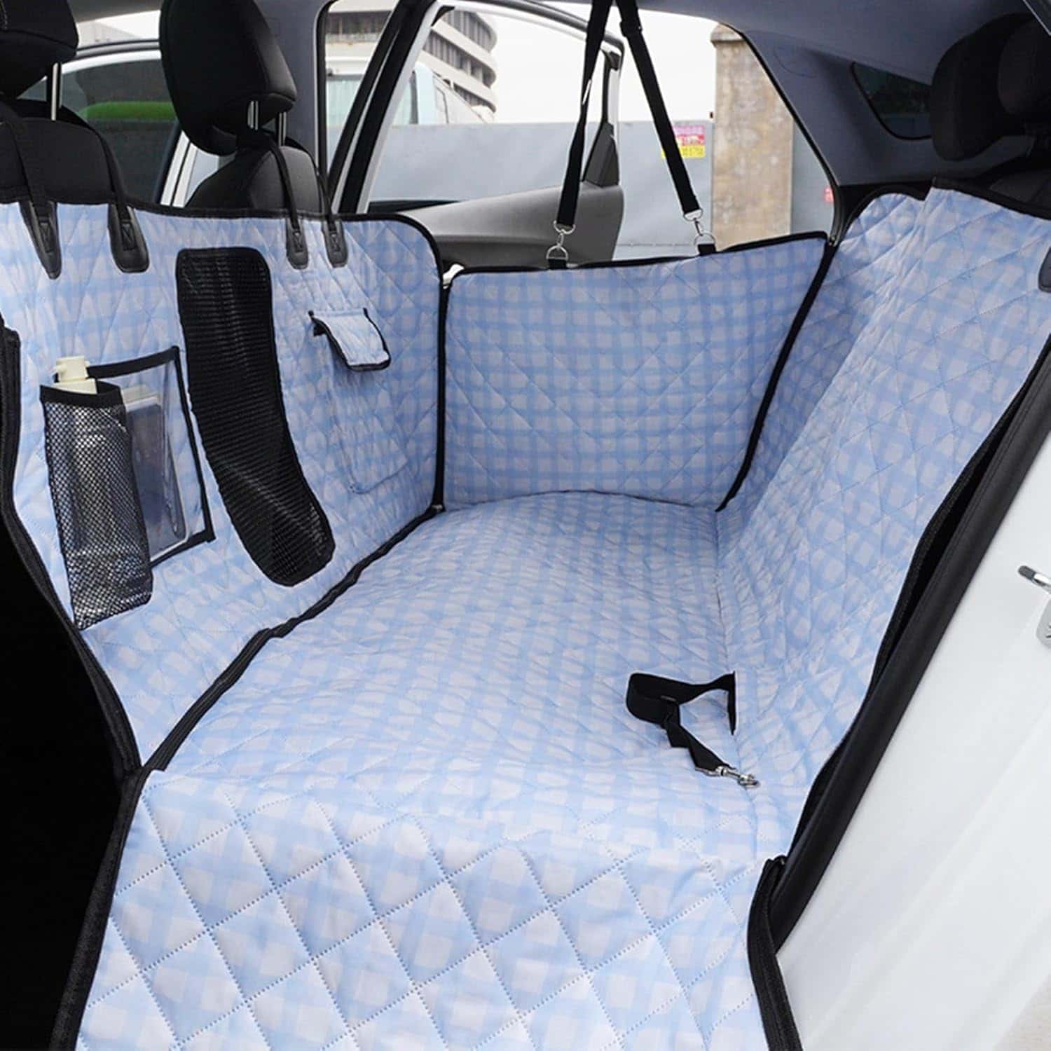 犬 車用ドライブシート 後部座席用 中型犬 大型犬 取り付け簡単 ペットシートベルト付き 折り畳み 汚れキズ防止 車載用カバー 滑り止め 耐噛みセーフ 長さ調整可能 グレイ 137*147mm ブラック ブルー