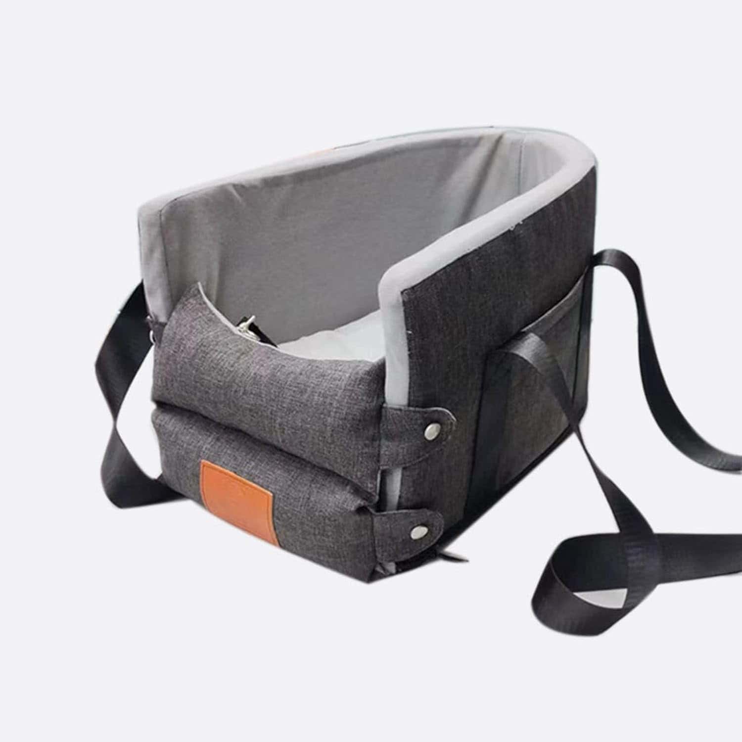 Rakuten - 犬用 ドライブボックス キャリーバッグ ペット用シート 固定シートベルト 中小型犬 猫用 水洗い可 滑り止め 簡単取り付け 汚れ防止 車載用 ダークグレー 38*25*23 肉球柄