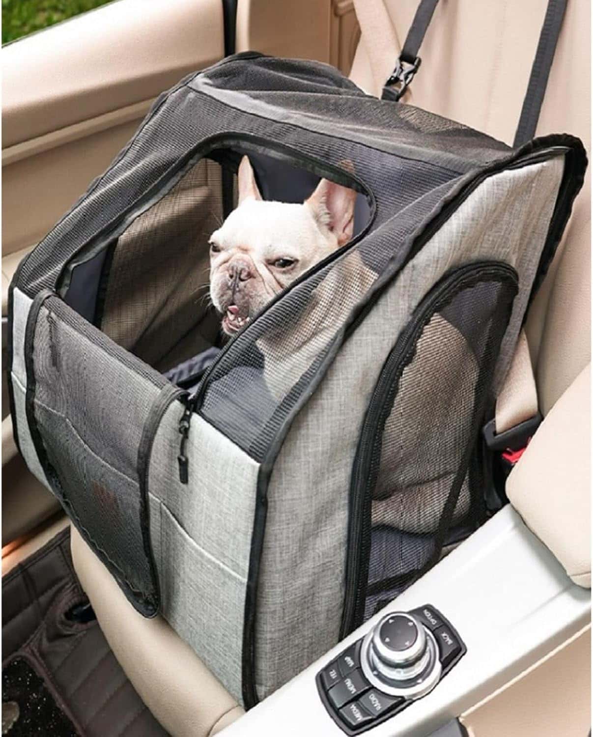 車載ペットシート ドライブボックス 後部座席用 メッシュテント 飛び出し防止リード付き 中型大型犬猫..