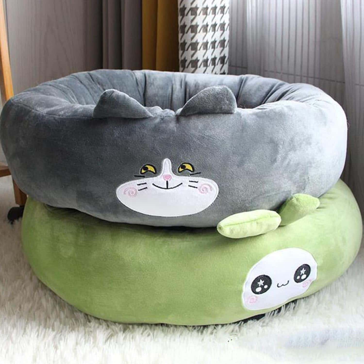 Rakuten - ペットクッション ベッド 犬用 猫用 円形 可愛い 寝袋 四季通用 滑りにくい 室内用 お手入れ簡単 耐噛み 寒さ対策 お洒落 肌触りよい ふわふわ 洞窟ベッド 休憩所