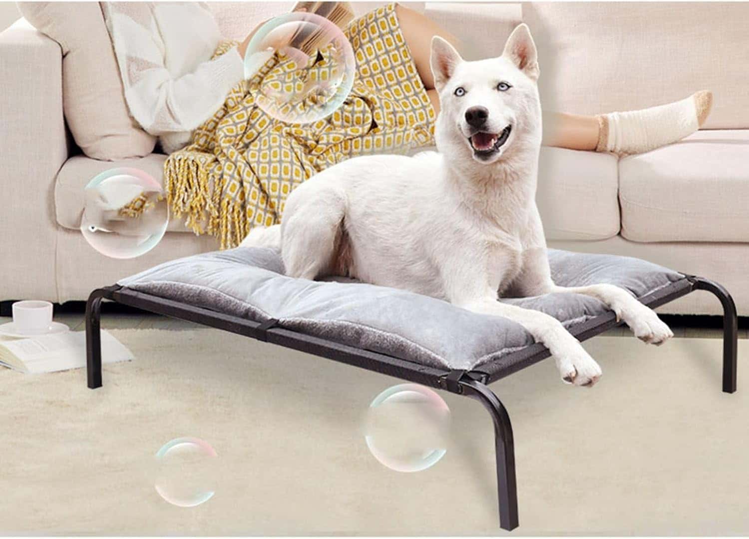 大型犬用ペットベッド 室内外兼用 冷感マット 脚付き 休憩所 クッション 滑り止め付き お手入れ簡単 サ..