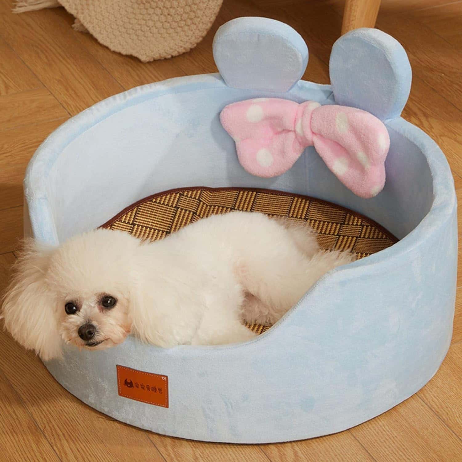 Rakuten - クマ柄 ペットベッド 円形 夏用 犬猫用クッション クールマット 滑りにくい お手入れ簡単 耐噛み 四季通用 暑さ対策 キャットハウス 休憩所 ござ付き 40*40*26cm ブルー 45*45*27cm 50*50*29cm