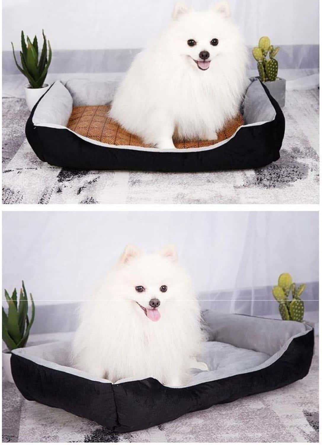 Rakuten - 夏用ペットベッド 犬・猫用 クッション 取り外し可 柔らかい 水洗える 滑り止め 室内 お手入れ簡単 通年適用 寝床 猫ハウス ペット用寝袋 ストレス解消 カーキ・ピンク・ブラック・ブルー・レット・紺色 サイズオプション: 45×30cm,