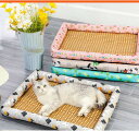 ペットベッド 夏用 犬猫用 涼しいクッション ペットソファー 冷感マット 滑り止め 室内用 耐噛み 保温防寒 キャットハウス かわいい 竹マット 安眠 小動物グリーン 40*30cm グレイ パンダ ピンク 猫柄 50*40cm 60*45cm(4)