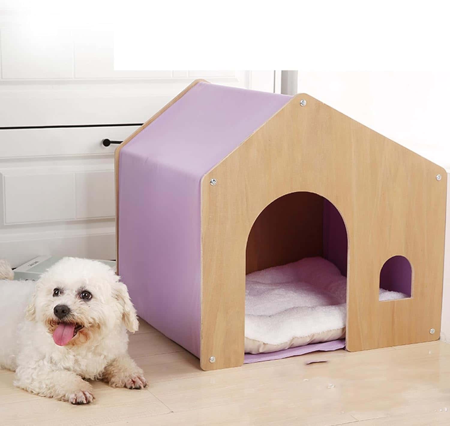 Rakuten - ペットハウス 木製 ペットテント 四季通用 安眠 室内外両用 クリーン 寒さ対策 寝床 猫 小型犬 おしゃれ 小動物 ベッド ストレス解消 小屋