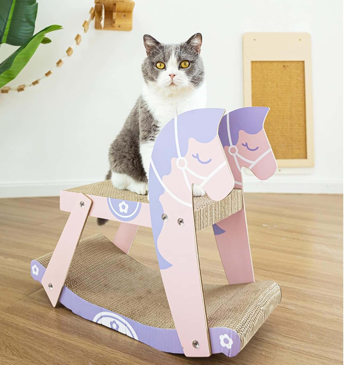 Rakuten - 猫 つめとぎ 木馬デザイン 二層 木製 おもちゃ 縦置き 横置き 家具傷防止 高密度 強化段ボール 耐荷重 収納簡単 通気性 ペット ストレス発散 運動不足解消