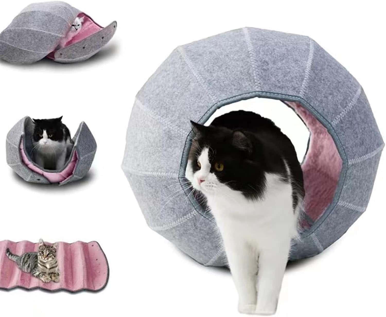 猫の洞窟ペットベッド 羊毛フェルト つぶ貝デザイン 両用 通気性 耐噛み 春秋冬用 猫用ベッド 子型犬 ..