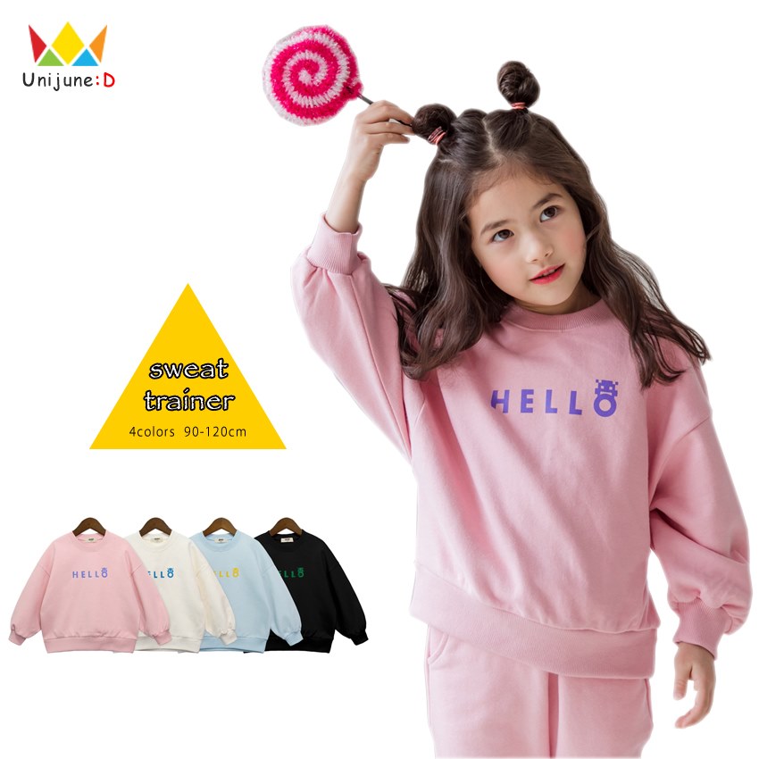 ≪再入荷☆春秋≫[hello スウェット トレーナー tシャツ 男の子 女の子 トップス 全4色 90-120cm] 長袖 スウェット トレーナー 子供服 韓国子供服 韓国服 キッズ 子供 こども 子ども 通園 通学 保育園 幼稚園 90cm 100cm 110cm 120cm