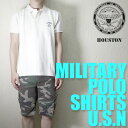 『HOUSTON/ヒューストン』 20596 MILITARY POLO SHIRT(U.S.N)/ミリタリーポロシャツ(U.S.N) -全3色-「鹿の子」「コットン」「刺繍」「アメリカ海軍」「アメカジ」「USNAVY」【チケット対象】[20596]