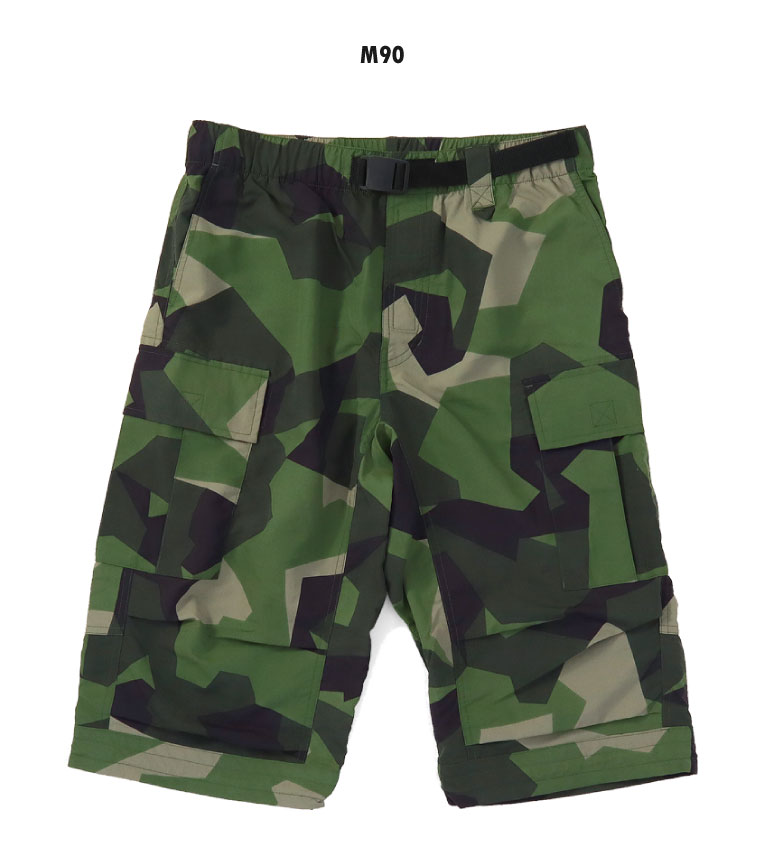 HOUSTON/ヒューストン 1896 NYLON SHELL 3/4 LENGTH PANTS /ナイロンシェル3/4レングスパンツ -全5色- ポケット ベルクロ 速乾 迷彩 サバゲー MILITARY 7分丈 メンズ レディース ウィメンズ ワイド 無地 カーゴパンツ バックル ベルト 春夏 ゆったり[1896]