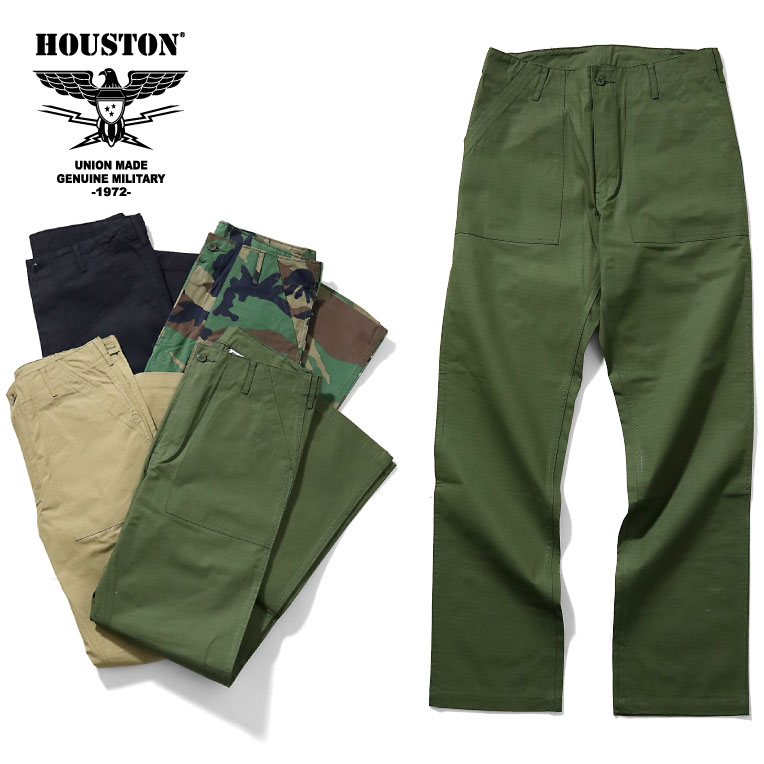 HOUSTON / ヒューストン 1881 RIPSTOP FATIGUE PANTS / リップストップファティーグパンツ -全4色- コットン ベイカーパンツ ミリタリー MILITARY アジャスター ジッパーフライ メンズ レディース 大きいサイズ 米軍 無地 迷彩 シンプル