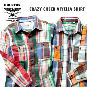 HOUSTON / ヒューストン 40764CZ CRAZY CHECK VIYELLA SHIRT / クレイジーチェックビエラシャツ -全2色- / コットン/ワーク/ビッグサイズ/猫目ボタン/マルチカラー/[40764CZ]