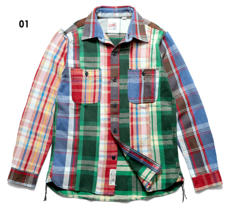 HOUSTON / ヒューストン 40764CZ CRAZY CHECK VIYELLA SHIRT / クレイジーチェックビエラシャツ -全2色- / コットン/ワーク/ビッグサイズ/猫目ボタン/マルチカラー/[40764CZ]