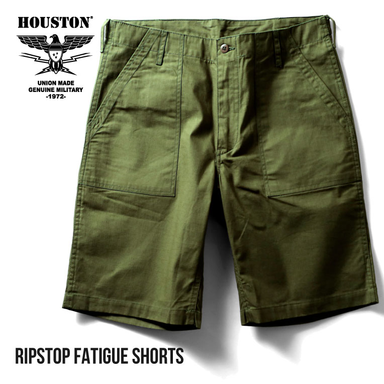 HOUSTON / ヒューストン 1882 RIPSTOP FATIGUE SHORTS / リップストップファティーグショーツ -全4色- コットン ベイカーパンツ ミリタリー MILITARY アジャスター ジッパーフライ メンズ レディース 大きいサイズ 米軍 無地 迷彩 シンプル[1882]