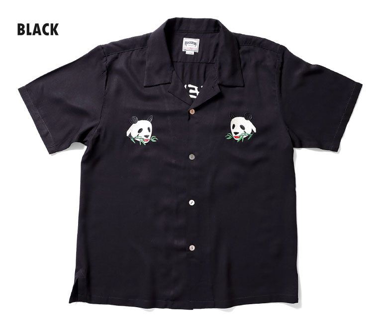 HOUSTON / ヒューストン 40936 SOUVENIR SHIRT (PANDA) / スーベニアシャツ (パンダ) -全2色- 半袖シャツ 刺繍 上野 スカジャン レーヨン 開襟 TOKYO 貝ボタン ミリタリー MILITARY 東京 動物園 メンズ レディース ユニセックス アニマル ゆったり 父の日 ギフト [40936]